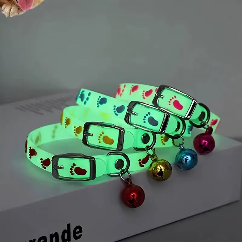 Glow in the Dark Reflective Pet Collar with Bell for Small Dogs and Cats -Keep Your Pet Safe and Visible at Night